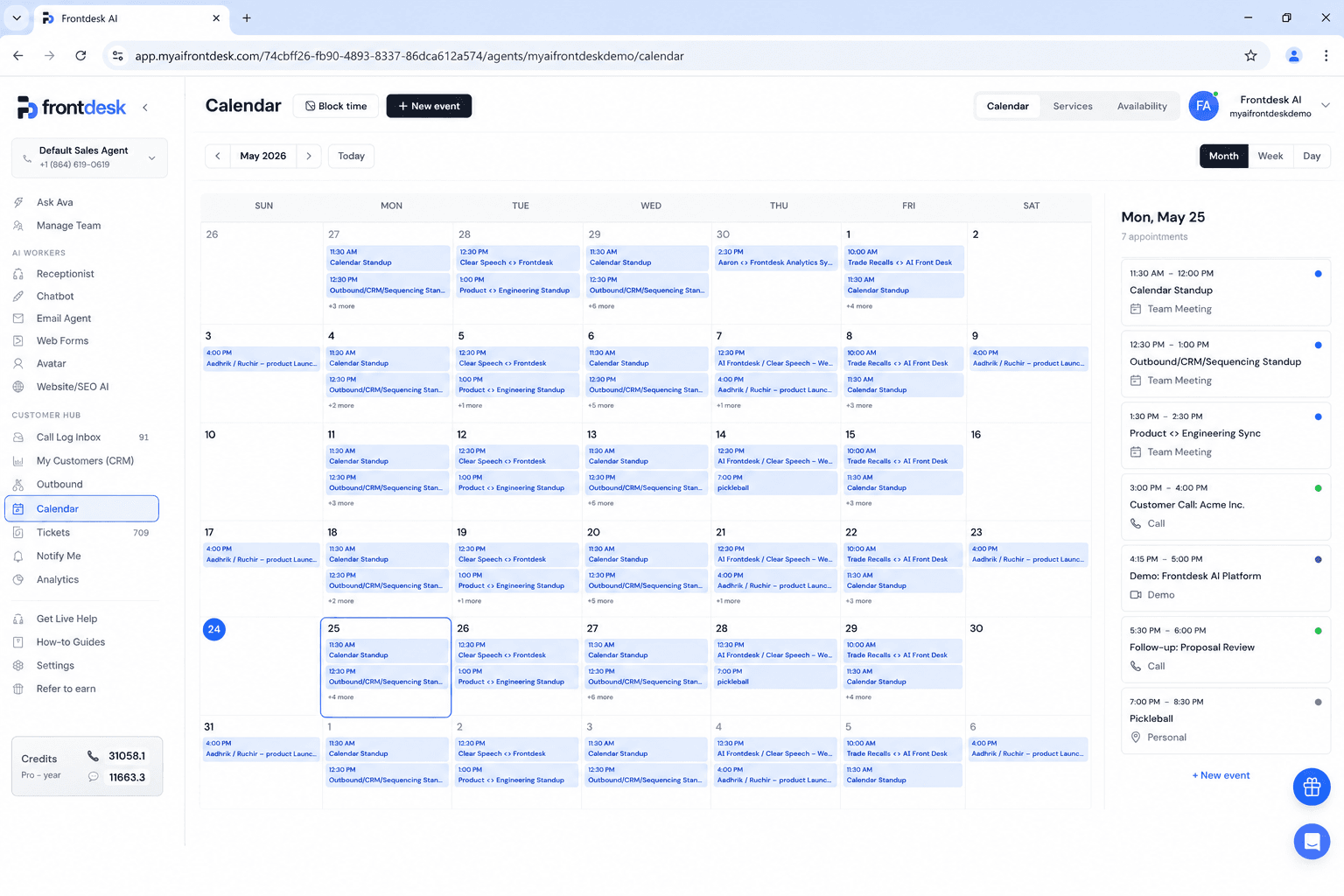 Bevado calendar showing automatically booked onboarding appointments