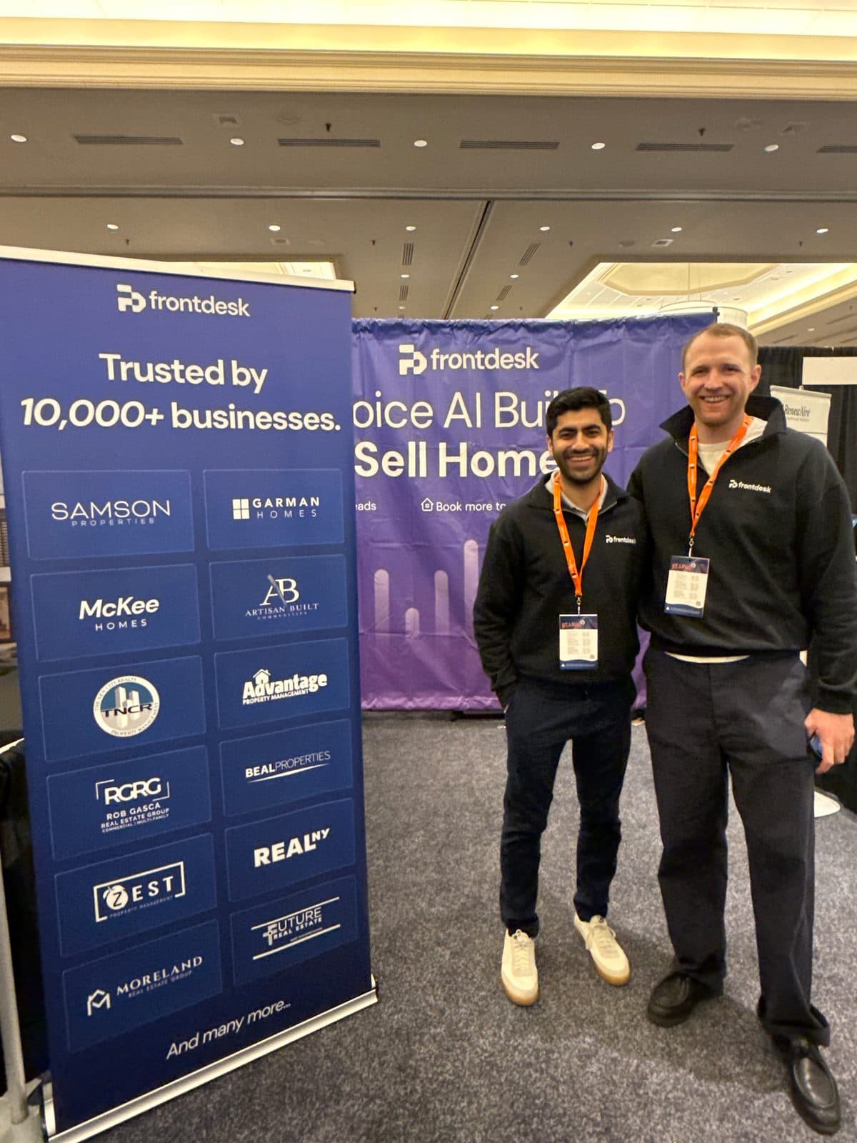 Bevado booth with a "Trusted by 10,000+ businesses" banner and customer logos
