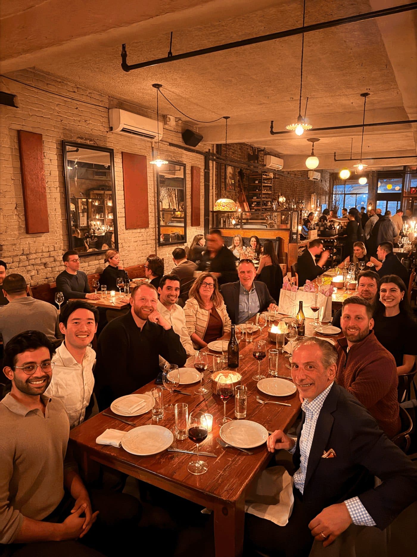 The Bevado team at a dinner in a New York City restaurant